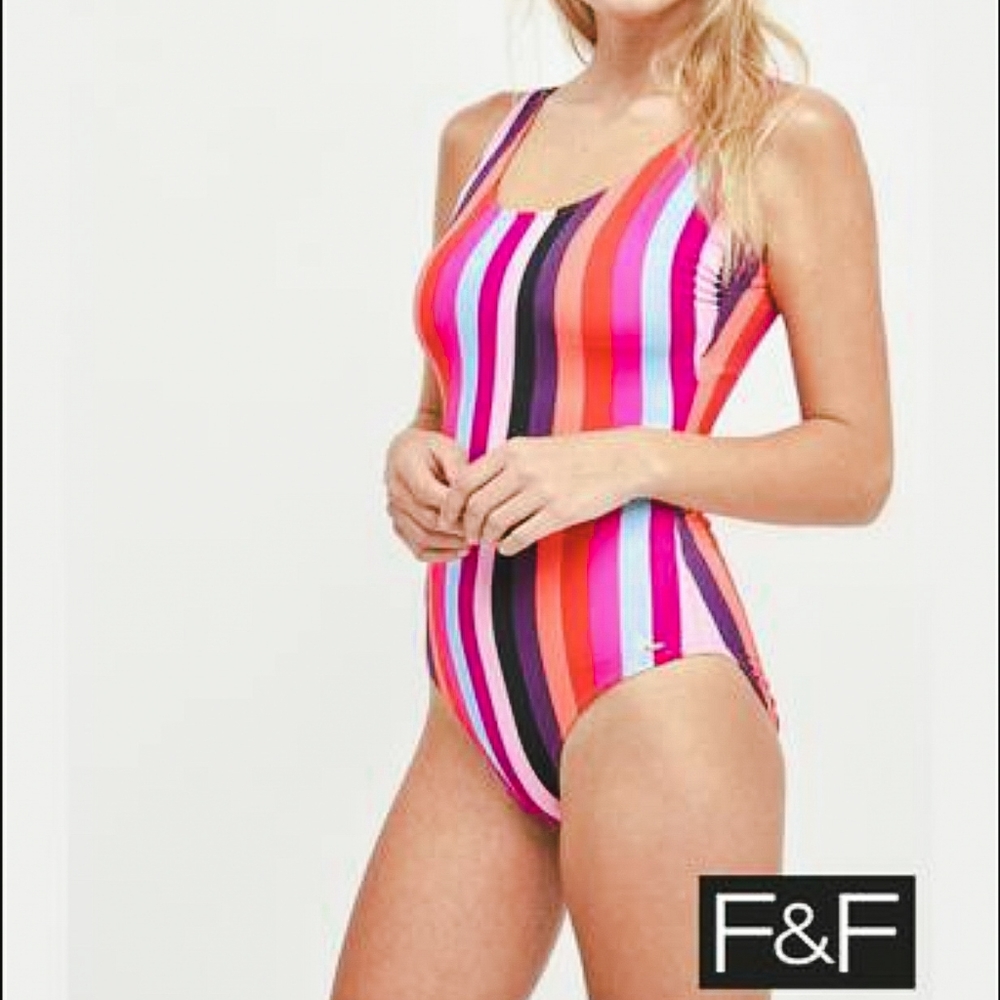 F&F Multi Neon Stripe  Women's Swimsuit Size 2 XS